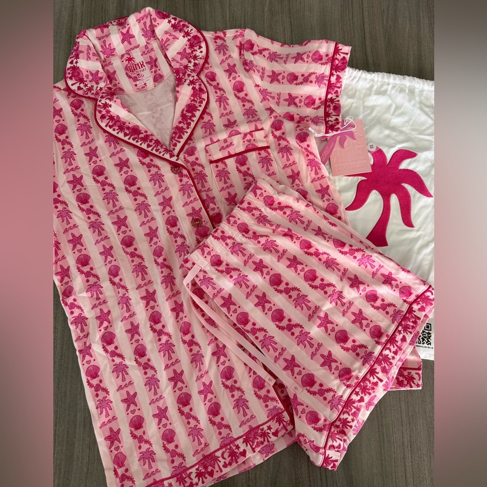 Pink Palm Puff Pajamas in Blush Bay size M - Picture 2 of 6